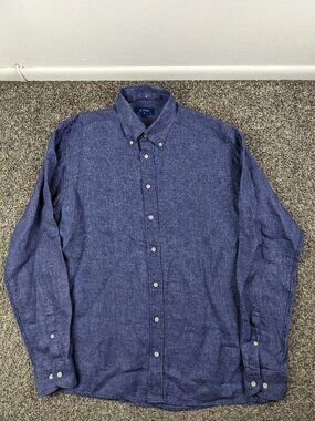 Eton Shirt 100% Linen Long Sleeve Button Up Blue Mens XL Slim Fit 17 | 43